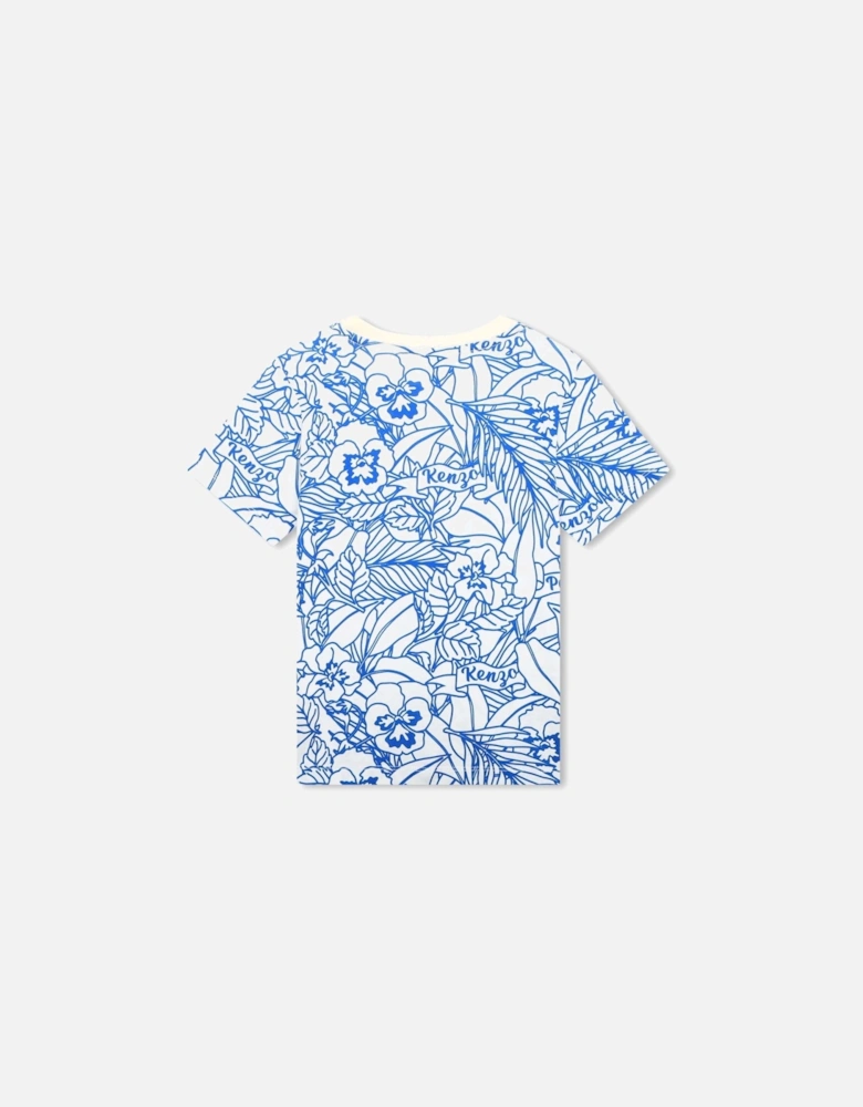 Boys Ivory & Blue Floral Print T-Shirt