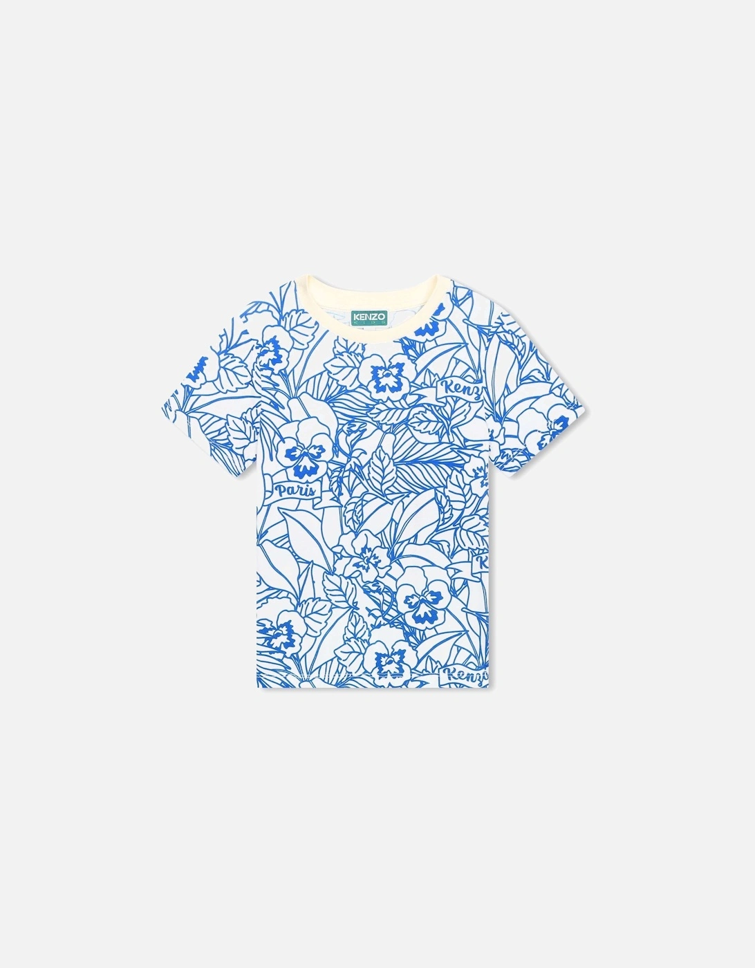 Boys Ivory & Blue Floral Print T-Shirt, 4 of 3