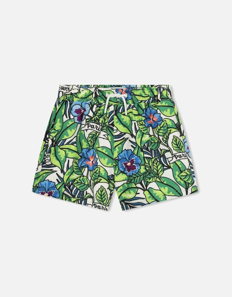 Boys Green Boke Flower Swimming Shorts