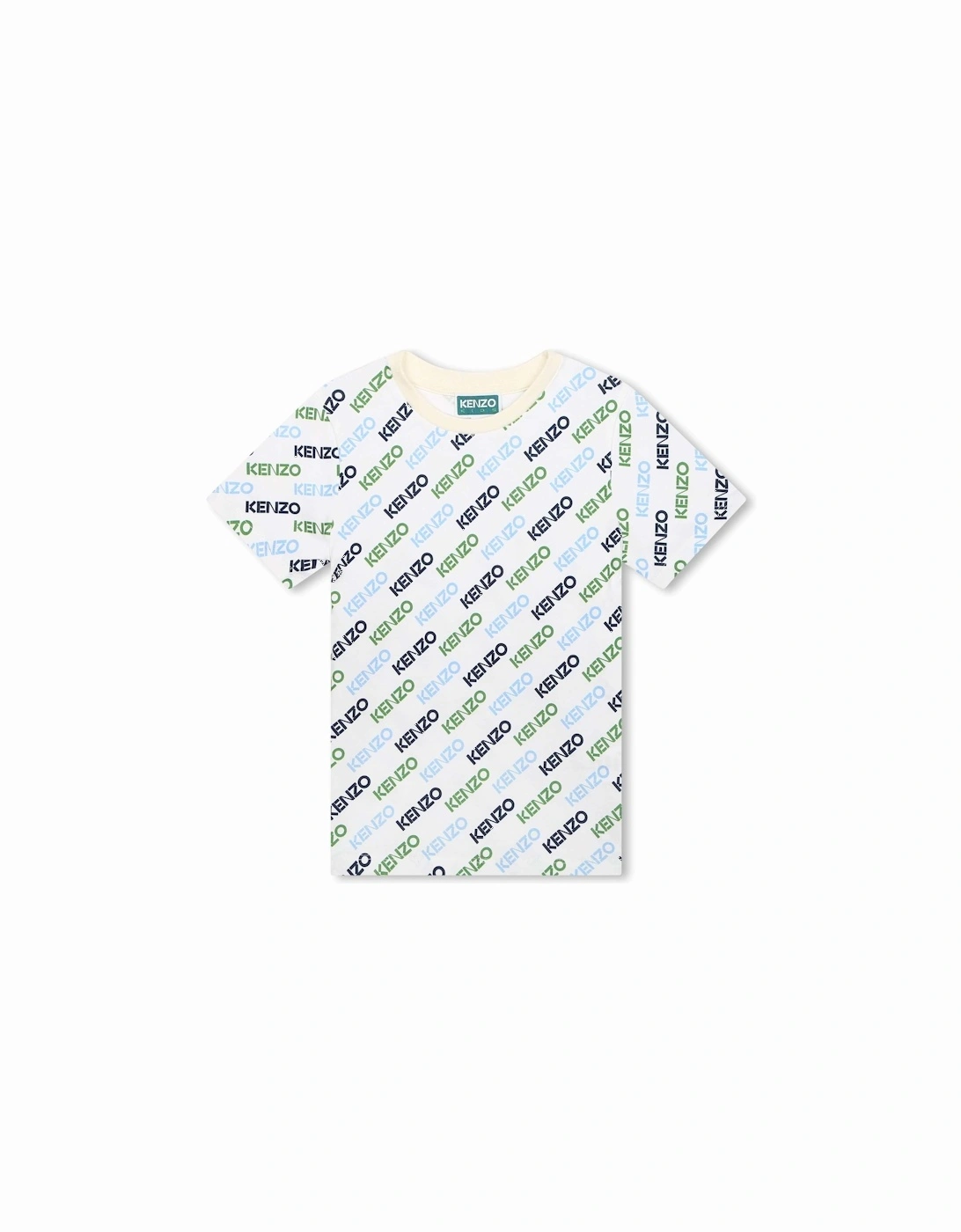 Boys Cream All Over Logo Print T-Shirt, 3 of 2