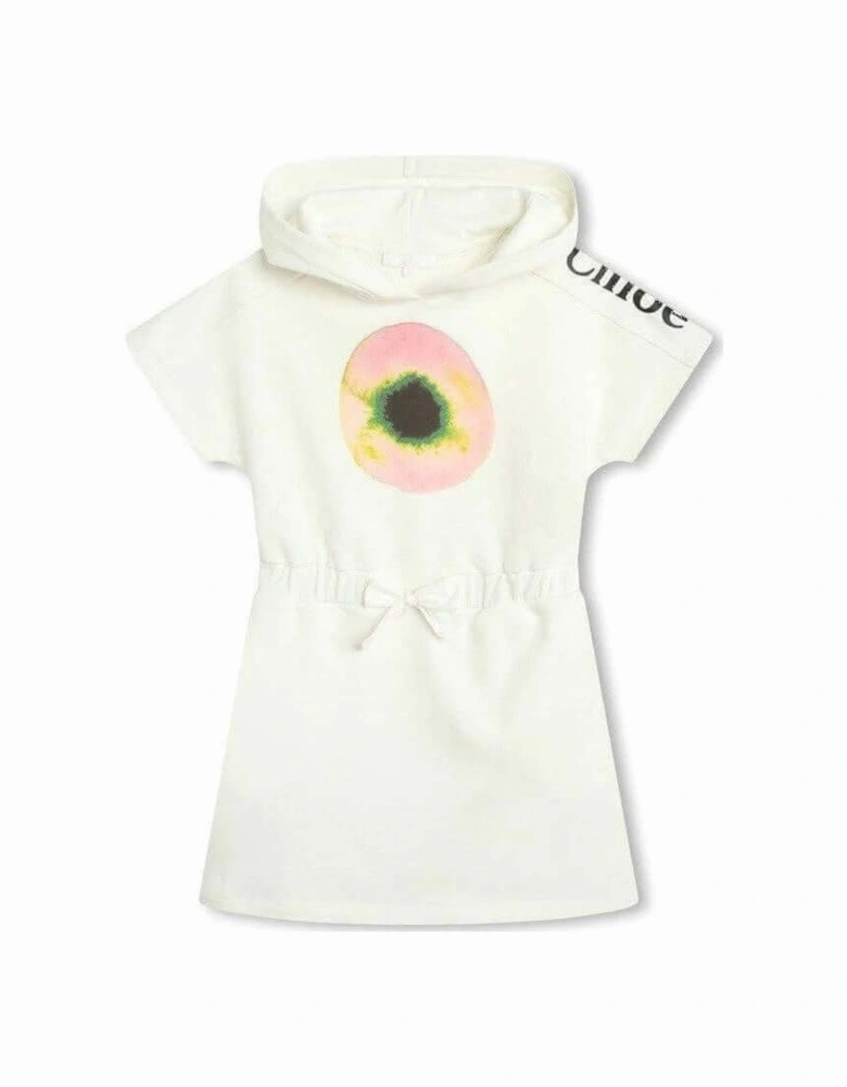 Girls White Fusion Hooded Dress