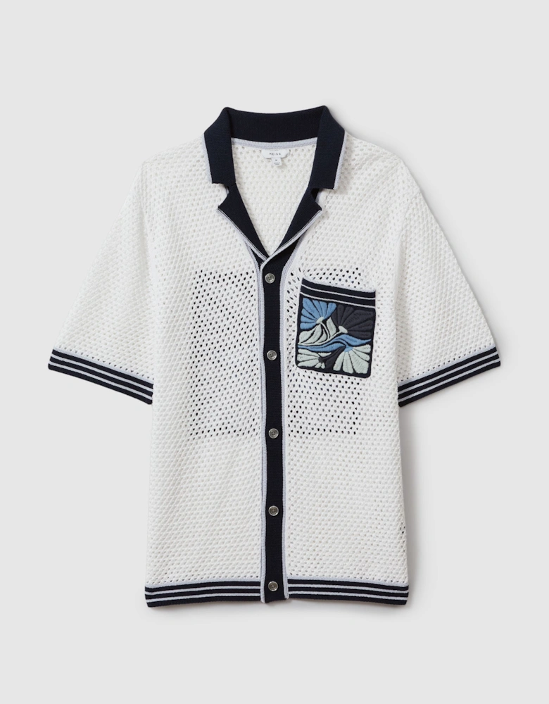 Open-Stitch Embroidered Cuban Collar Shirt