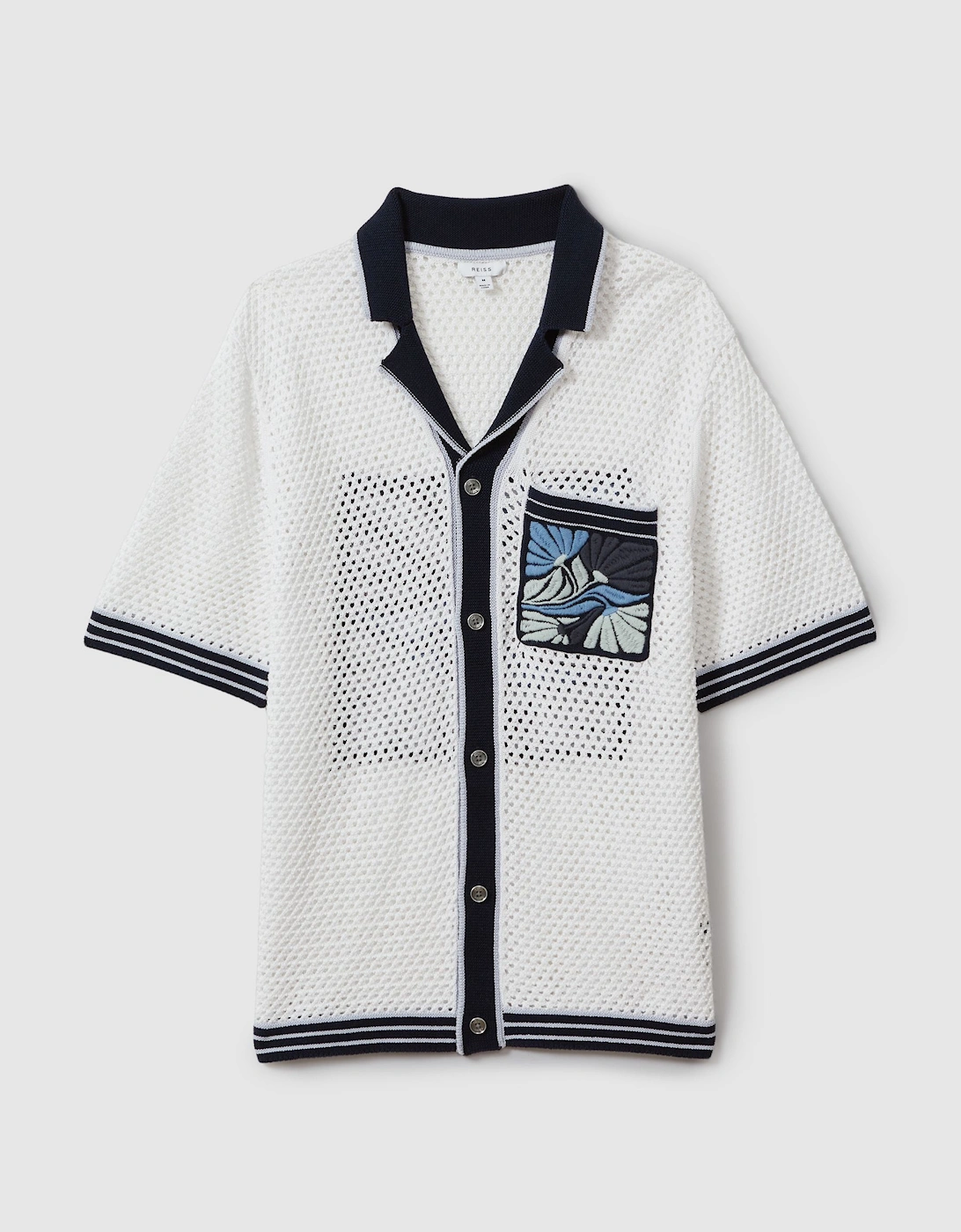 Open-Stitch Embroidered Cuban Collar Shirt, 2 of 1
