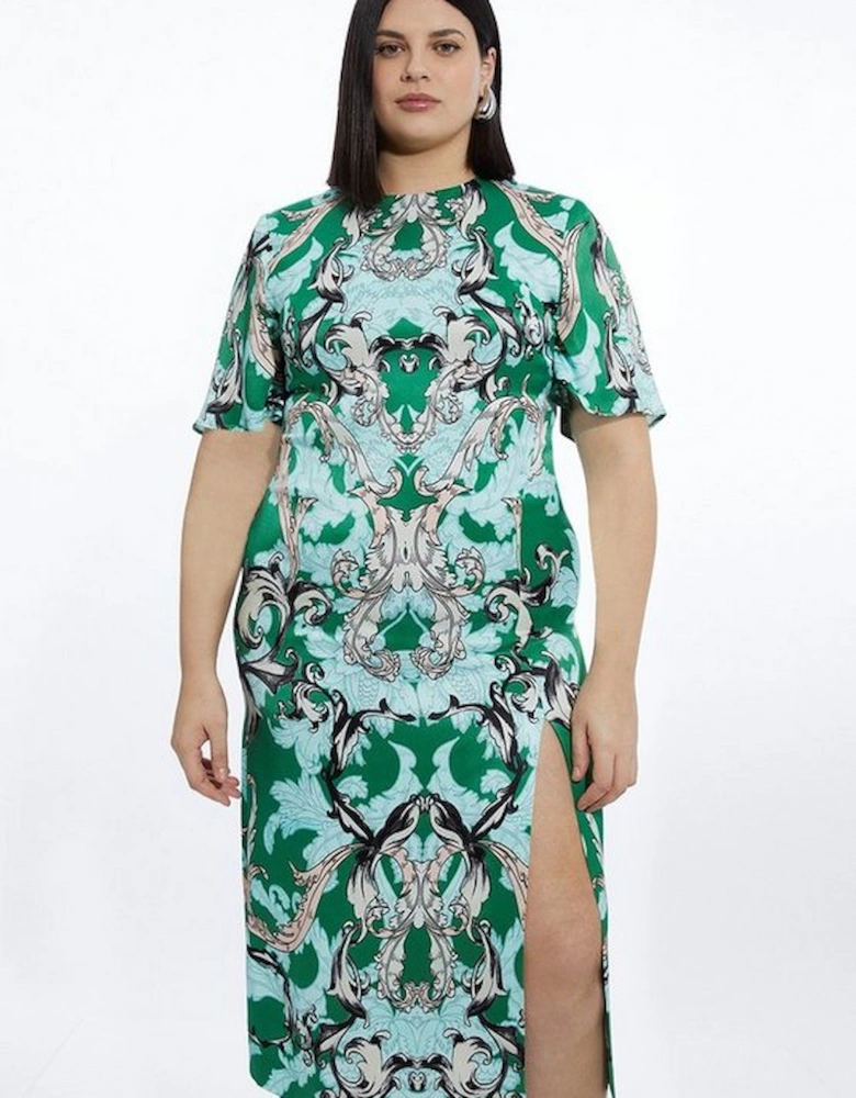 Plus Size Mirrored Baroque Viscose Short Sleeve Midi Dress