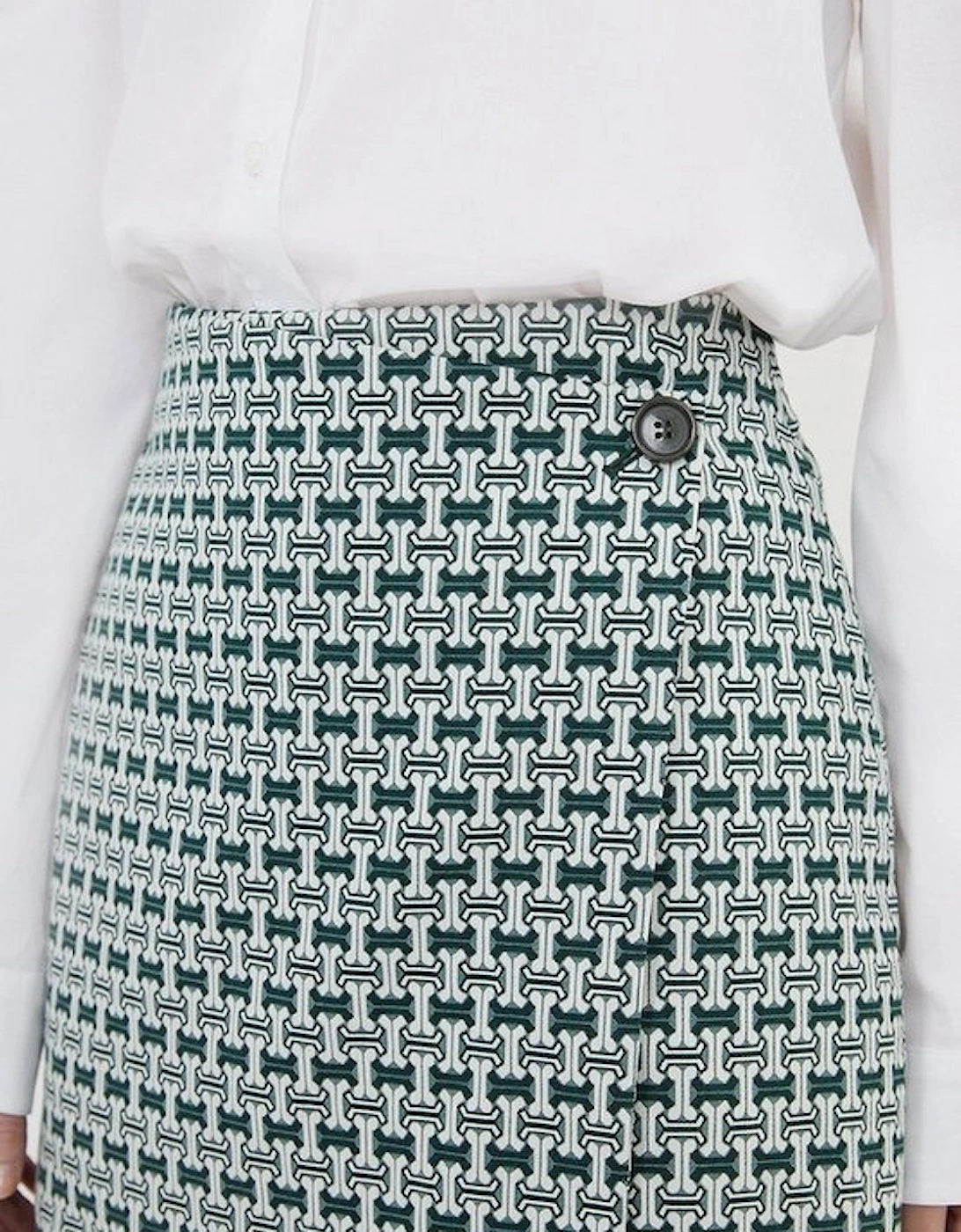 Geo Jacquard Button Detail Mini Skirt
