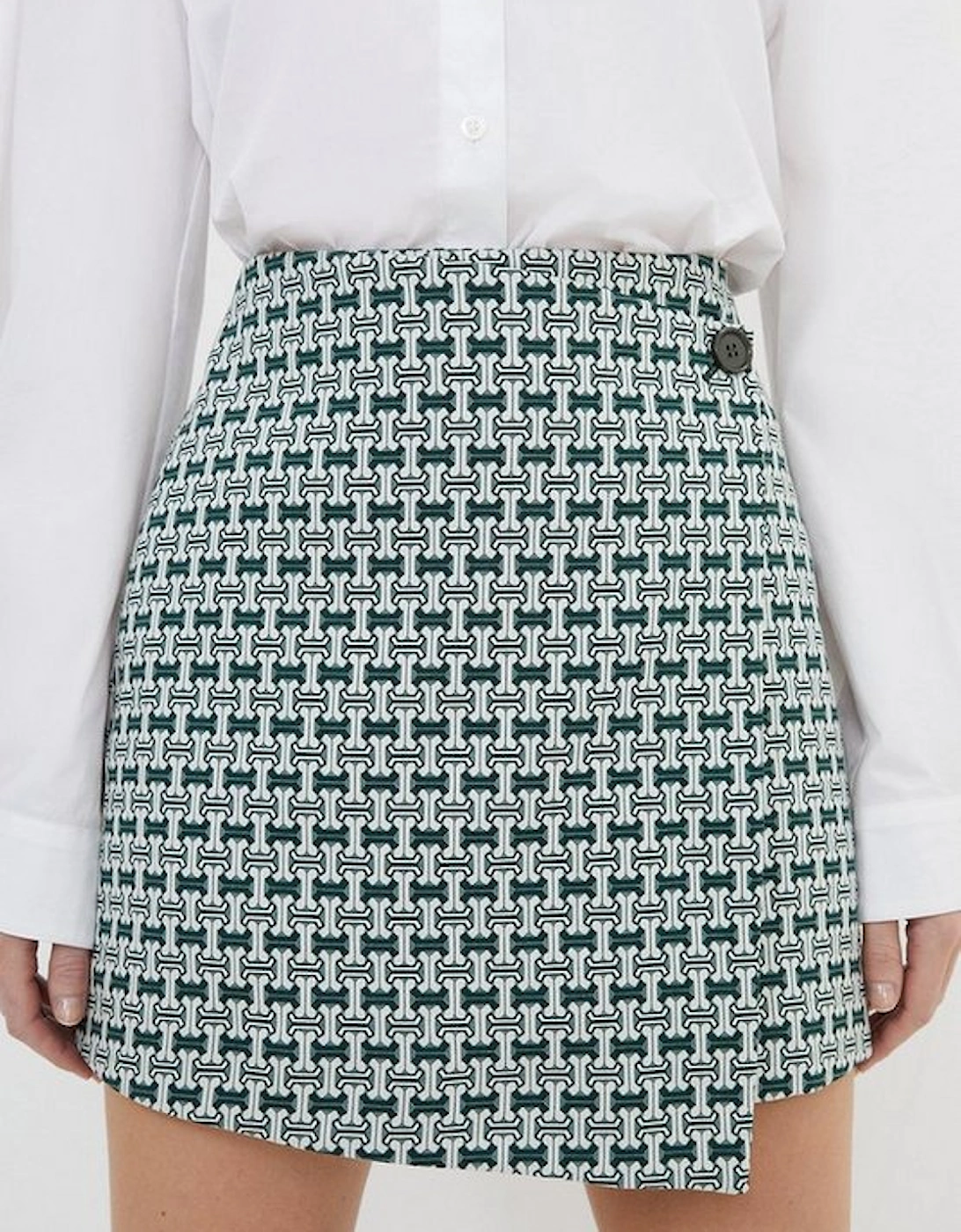 Geo Jacquard Button Detail Mini Skirt