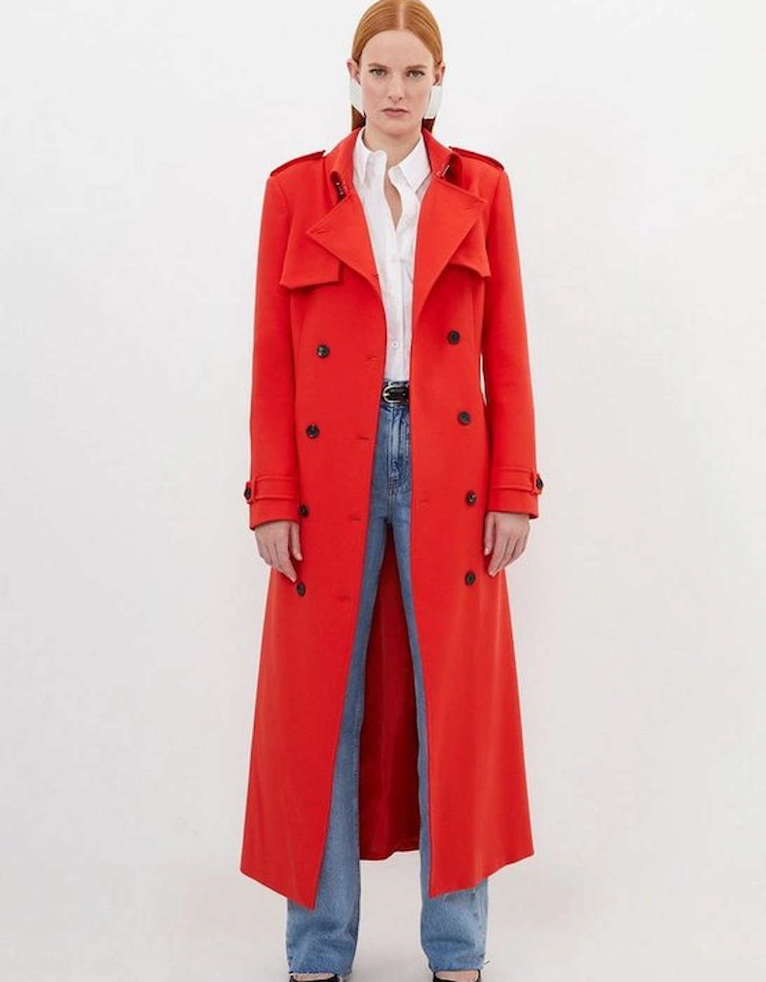 Compact Stretch Tailored Belted Trench Coat