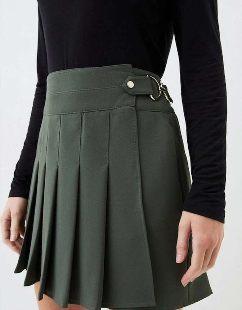 Tailored Crepe Tab Detail Pleated Mini Skirt