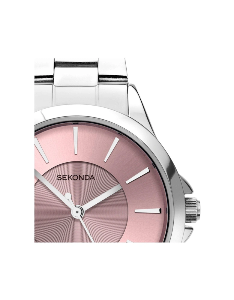Ladies Silver Stainless Steel Bracelet with Pink Dial Watch