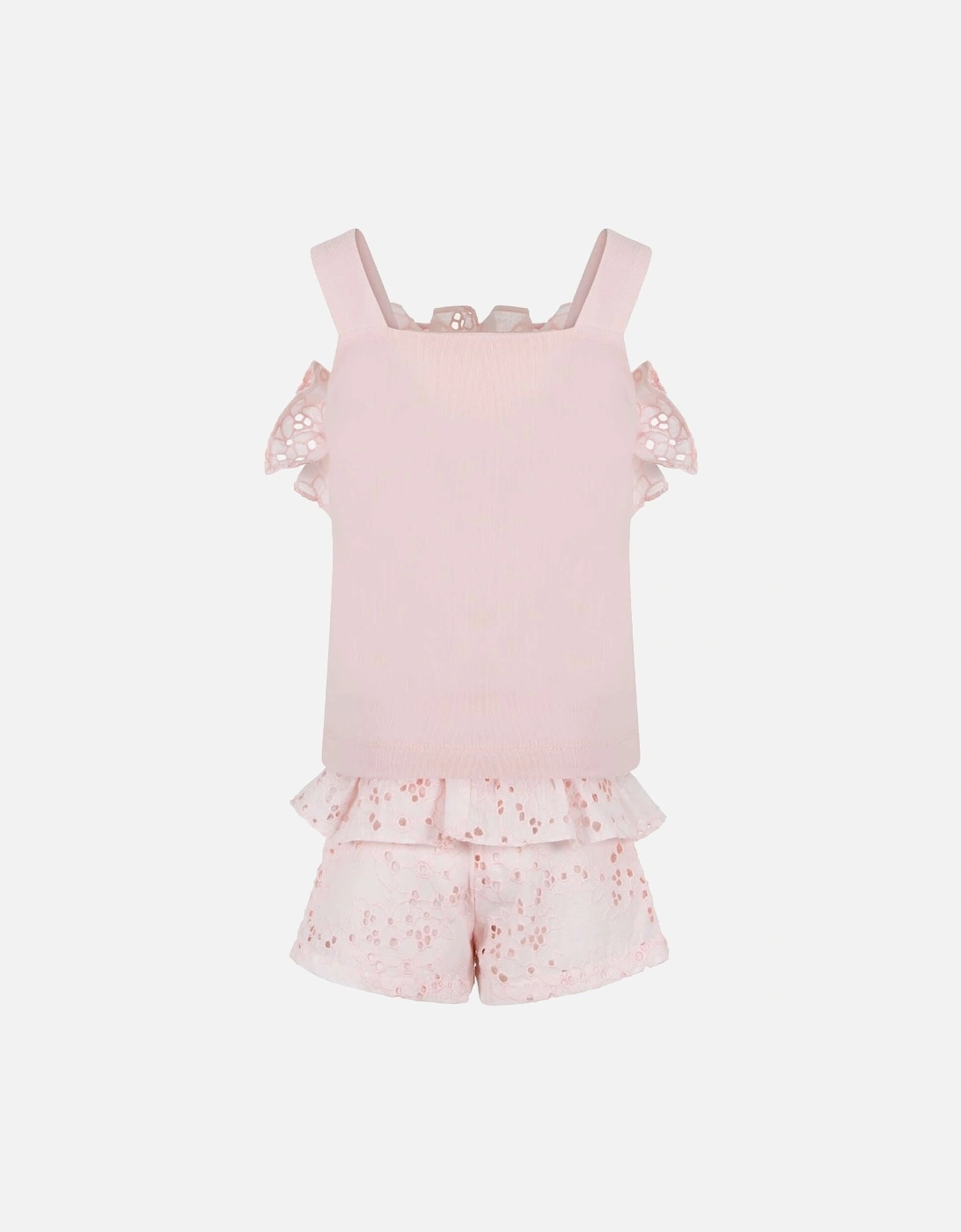 Girls Pink Broderie Anglaise Set