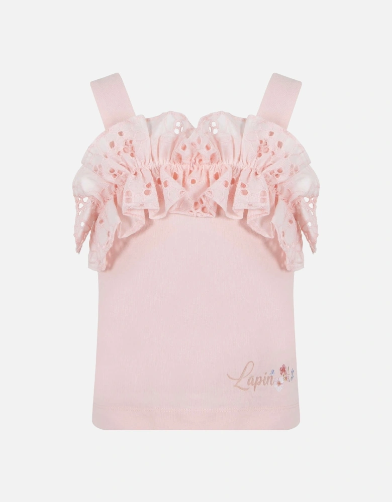 Girls Pink Broderie Anglaise Set