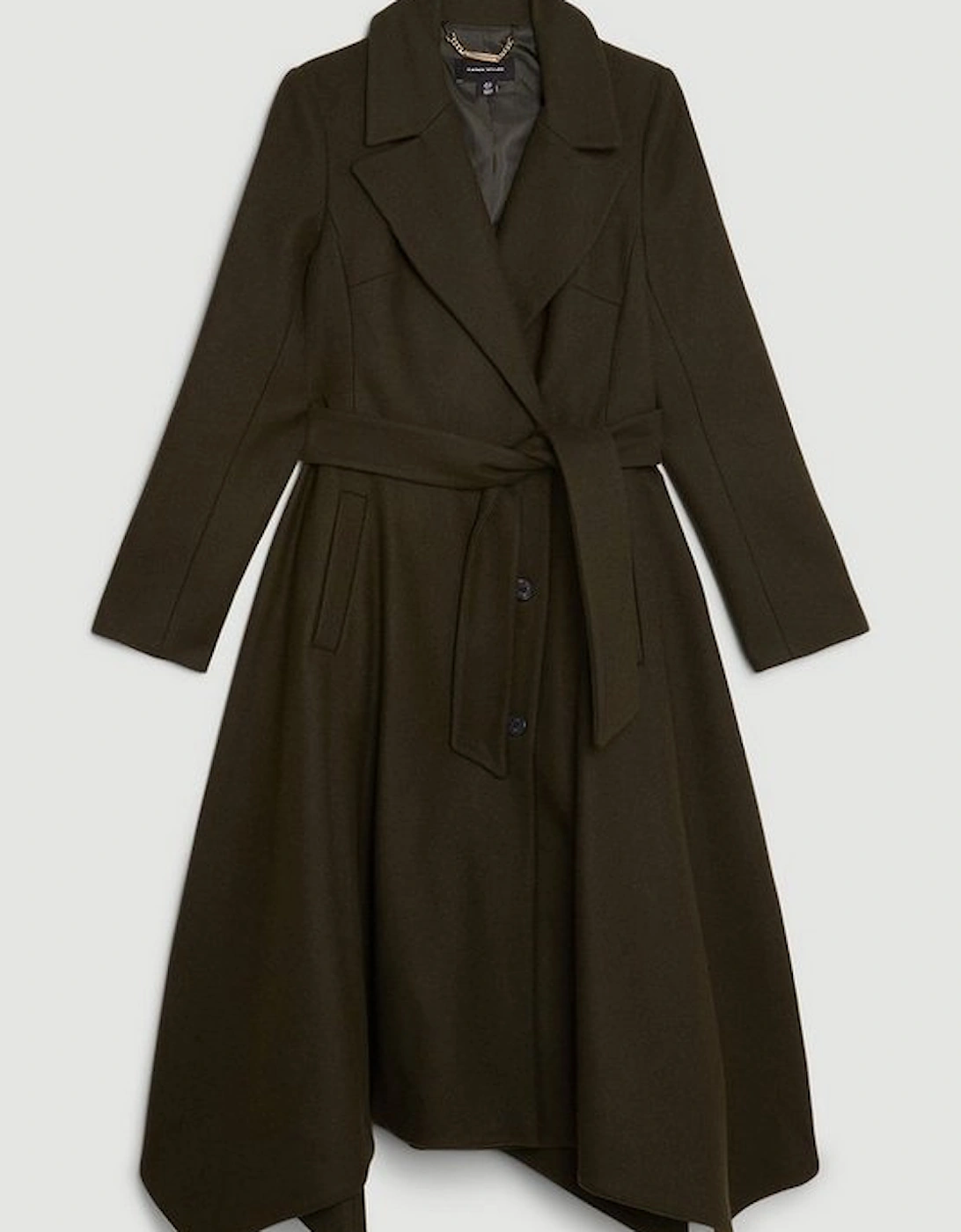 Italian Manteco Wool Blend Double Breasted Belted High Low Trench Coat