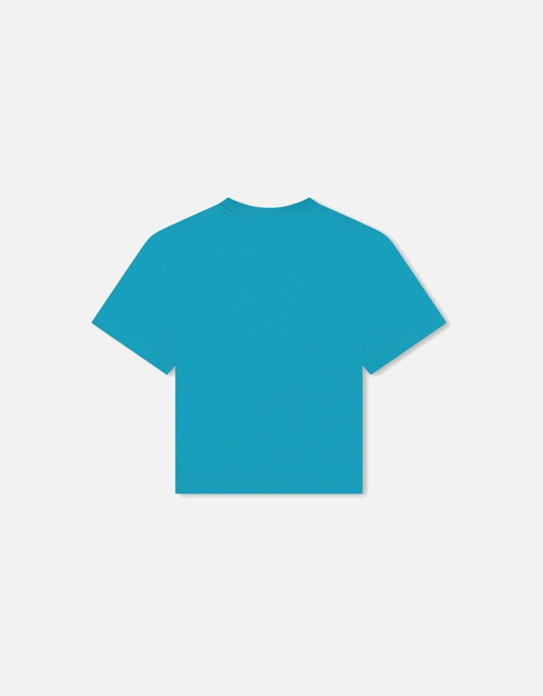 Boys Cotton Turquoise Logo T-Shirt