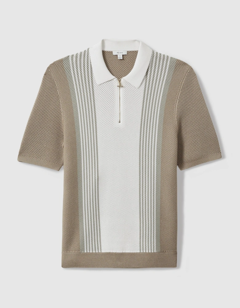 Open-Stitch Half-Zip Polo Shirt