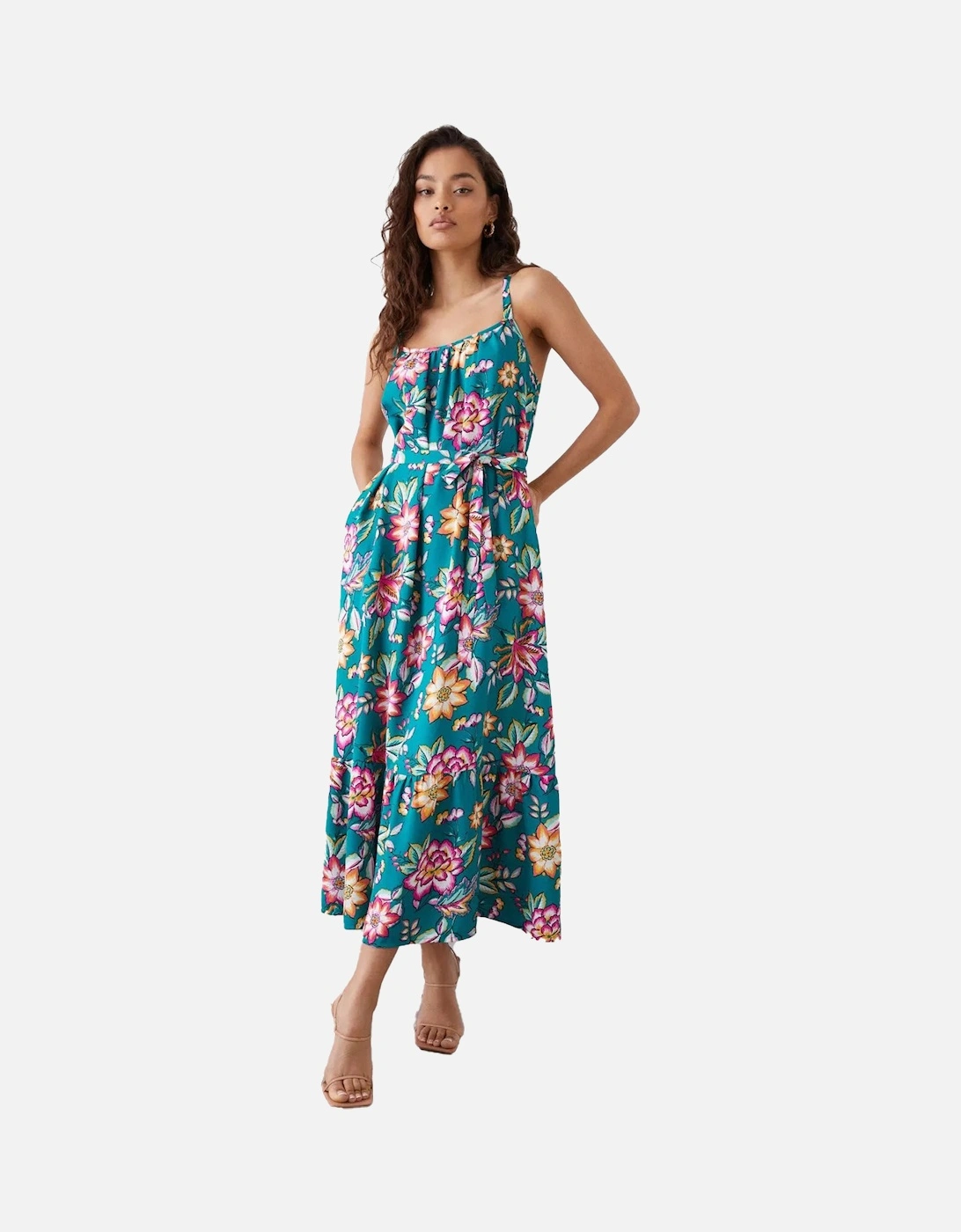 Womens/Ladies Floral Tiered Petite Midi Dress, 4 of 3
