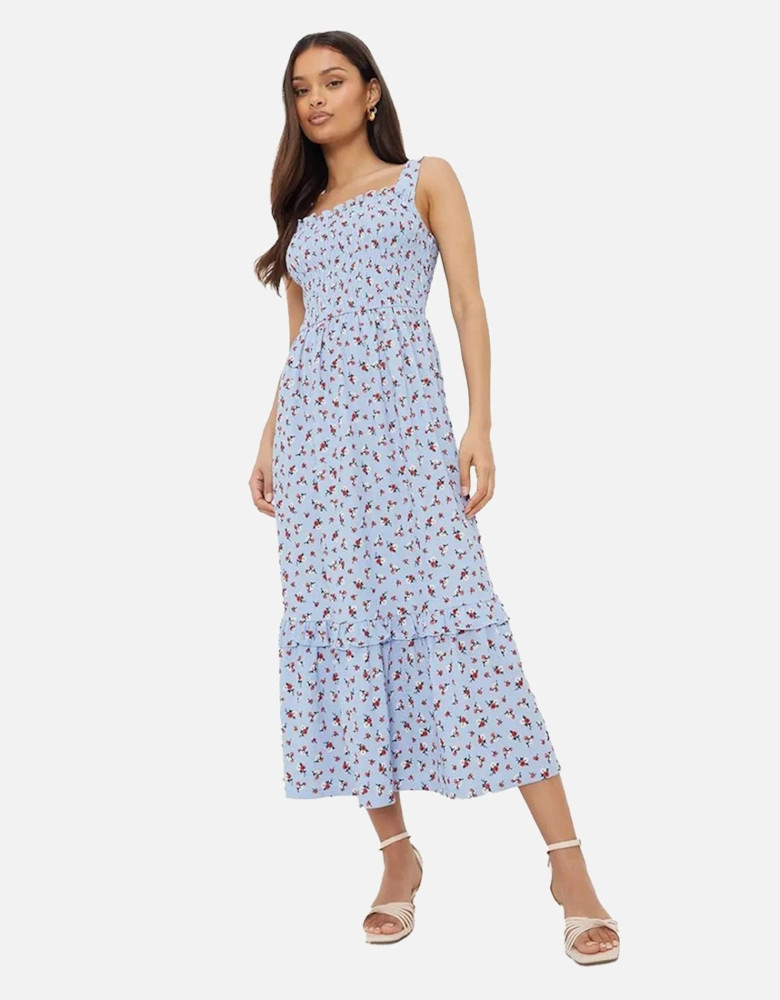 Womens/Ladies Ditsy Print Shirred Petite Midi Dress