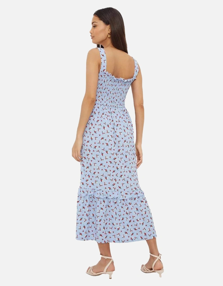 Womens/Ladies Ditsy Print Shirred Petite Midi Dress