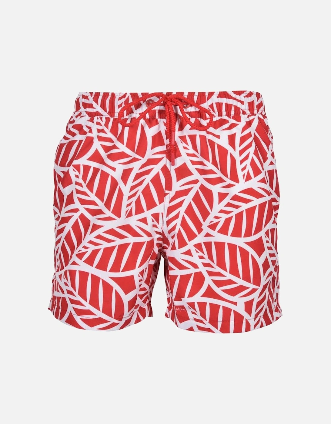 Abstract Leaf Print Swim Shorts, Red/white, 9 of 8