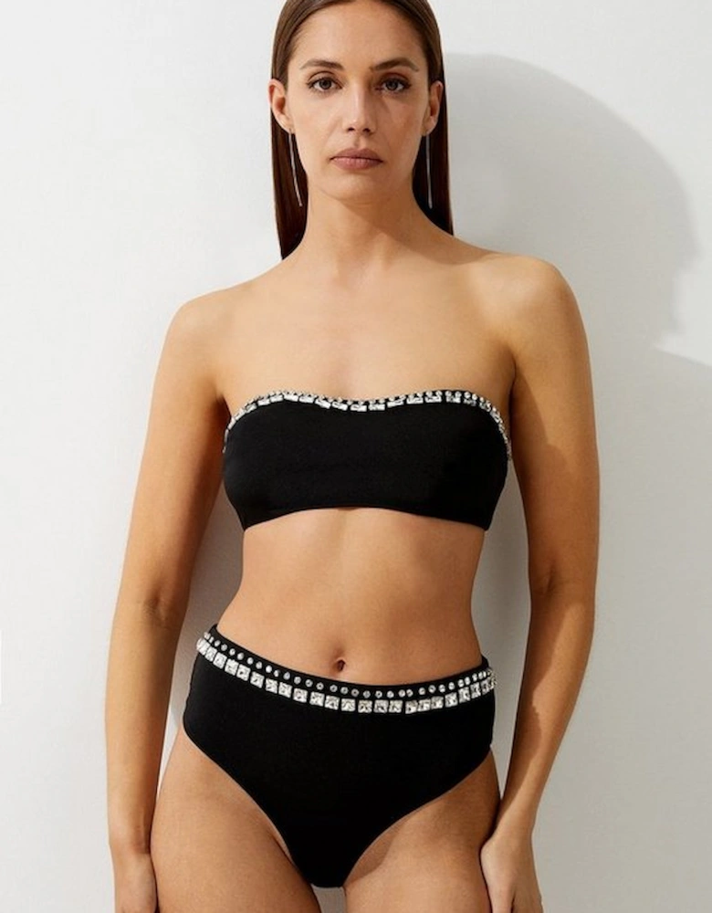 Premium Embellished High Waist Bikini Bottoms