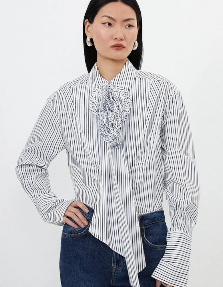 Striped Cotton Woven Shirt With Rosette