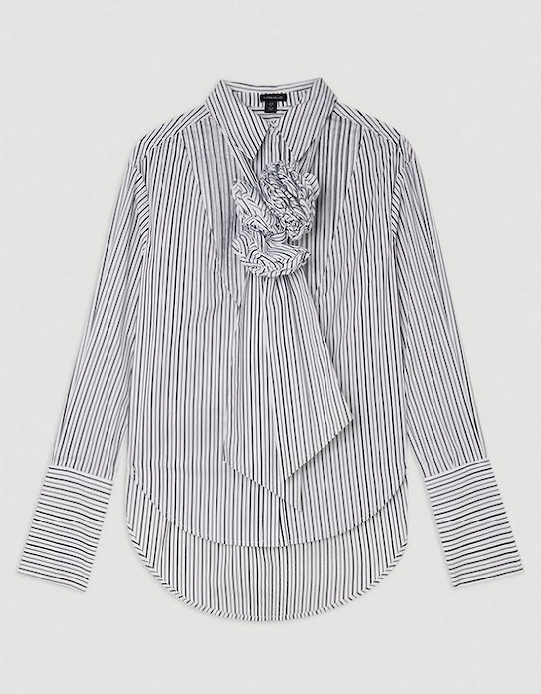 Striped Cotton Woven Shirt With Rosette