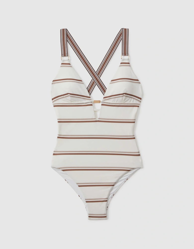 Striped Cross-Back Swimsuit