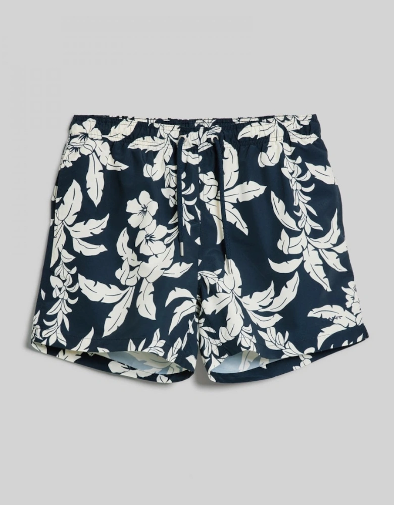 Mens Palm Lei Print Swim Shorts