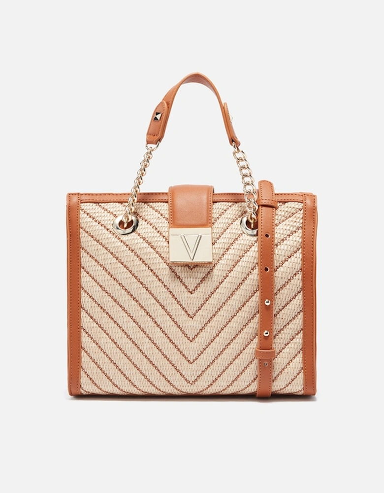 Tribeca Rattan and Faux Leather Shopping Bag