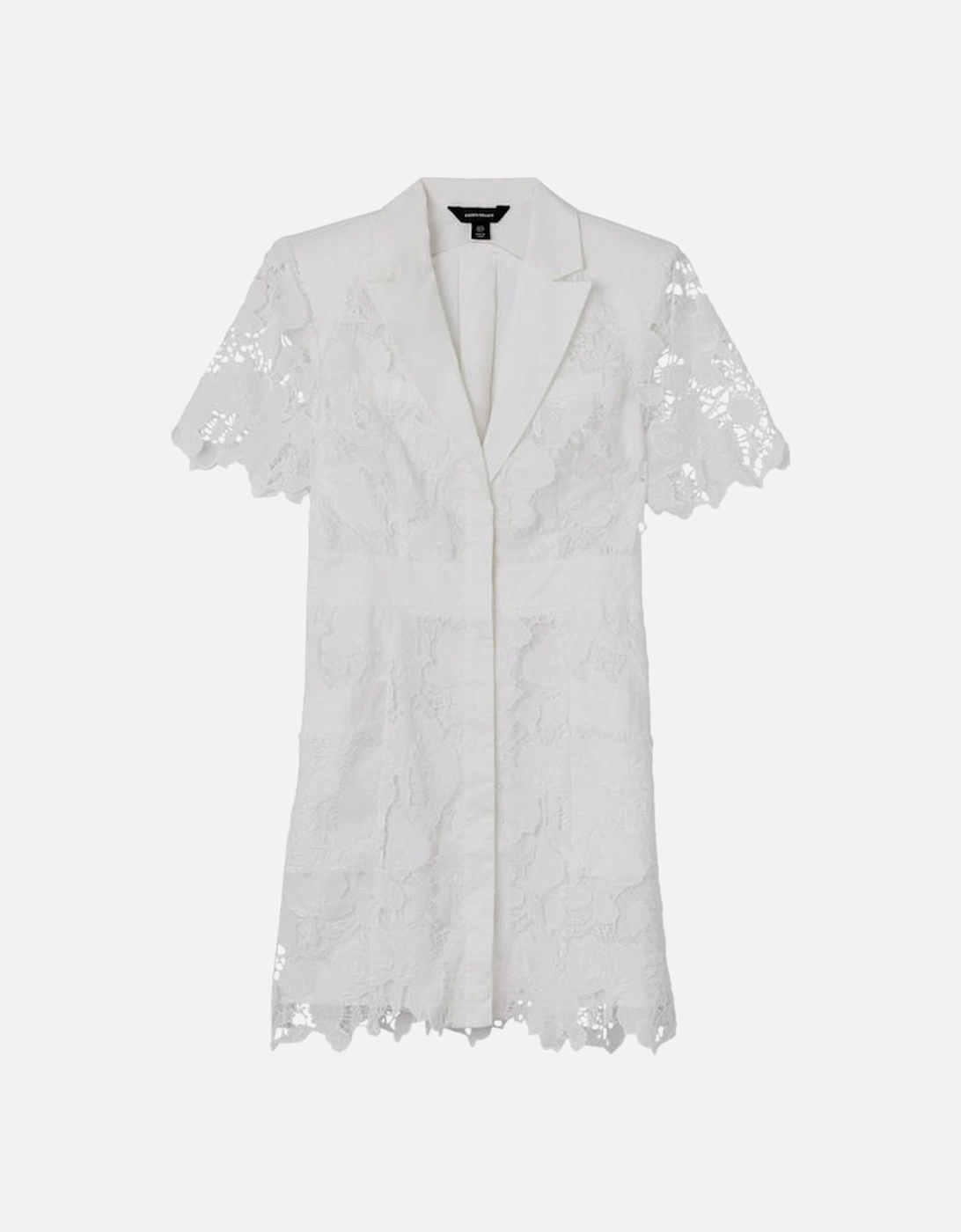 Lace And Embroidered Sharp Shoulder Woven Mini Shirt Dress