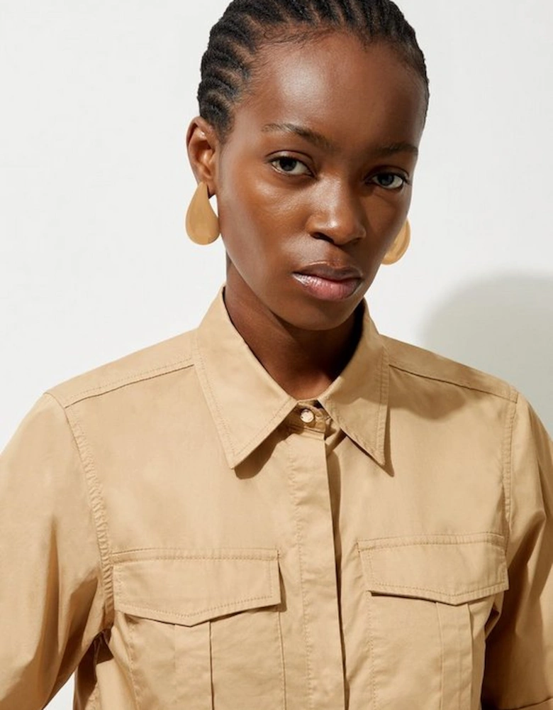 Cotton Sateen Woven Cargo Crop Shirt