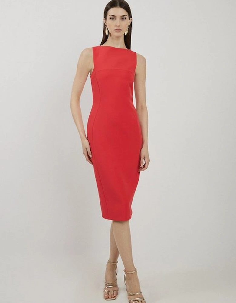 Stretch Crepe Panelled Tailored Midi Dress