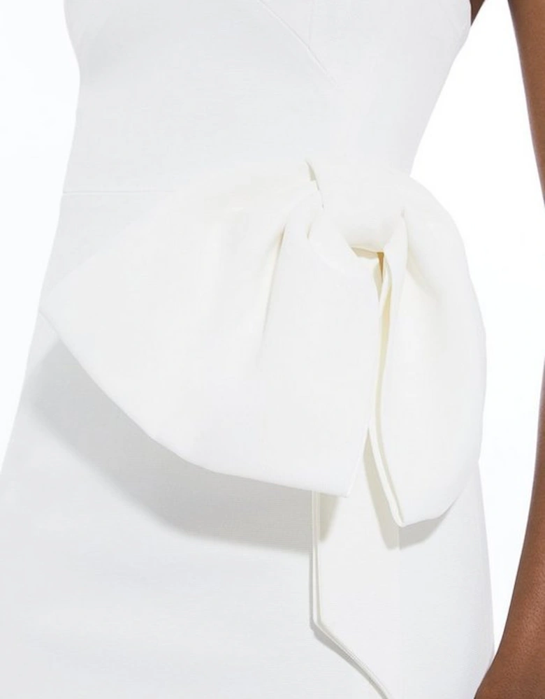 Italian Structured Rib Bow Detail Cross Back Tailored Midi Dress