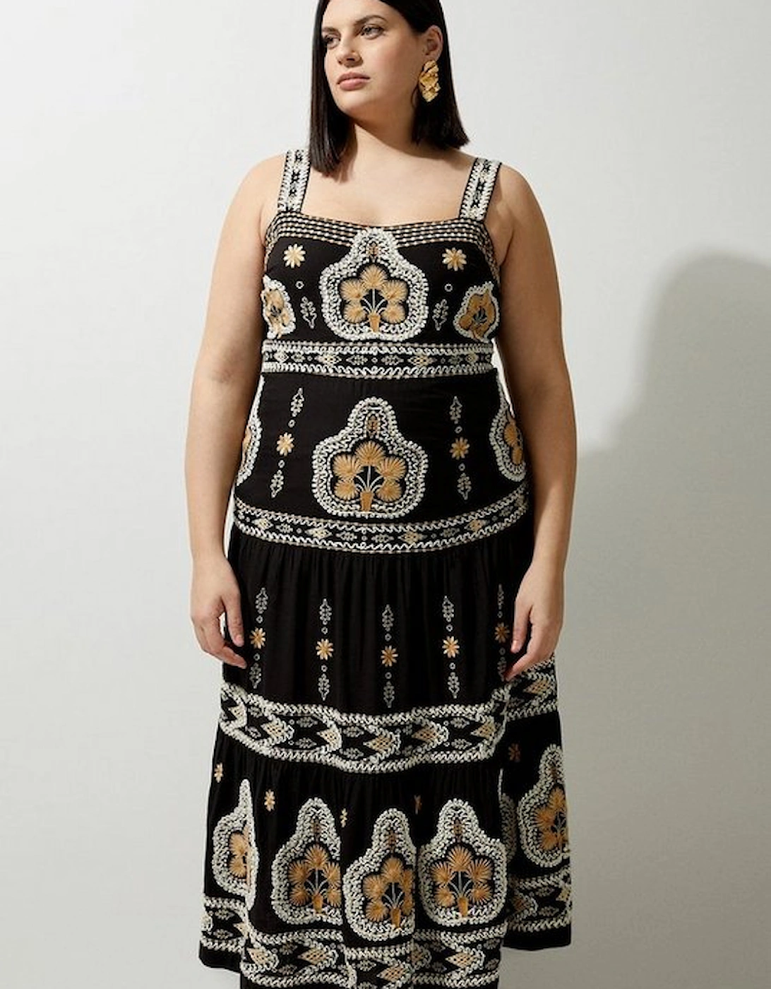 Plus Size Woven Embroidered Strappy Woven Maxi Dress, 5 of 4