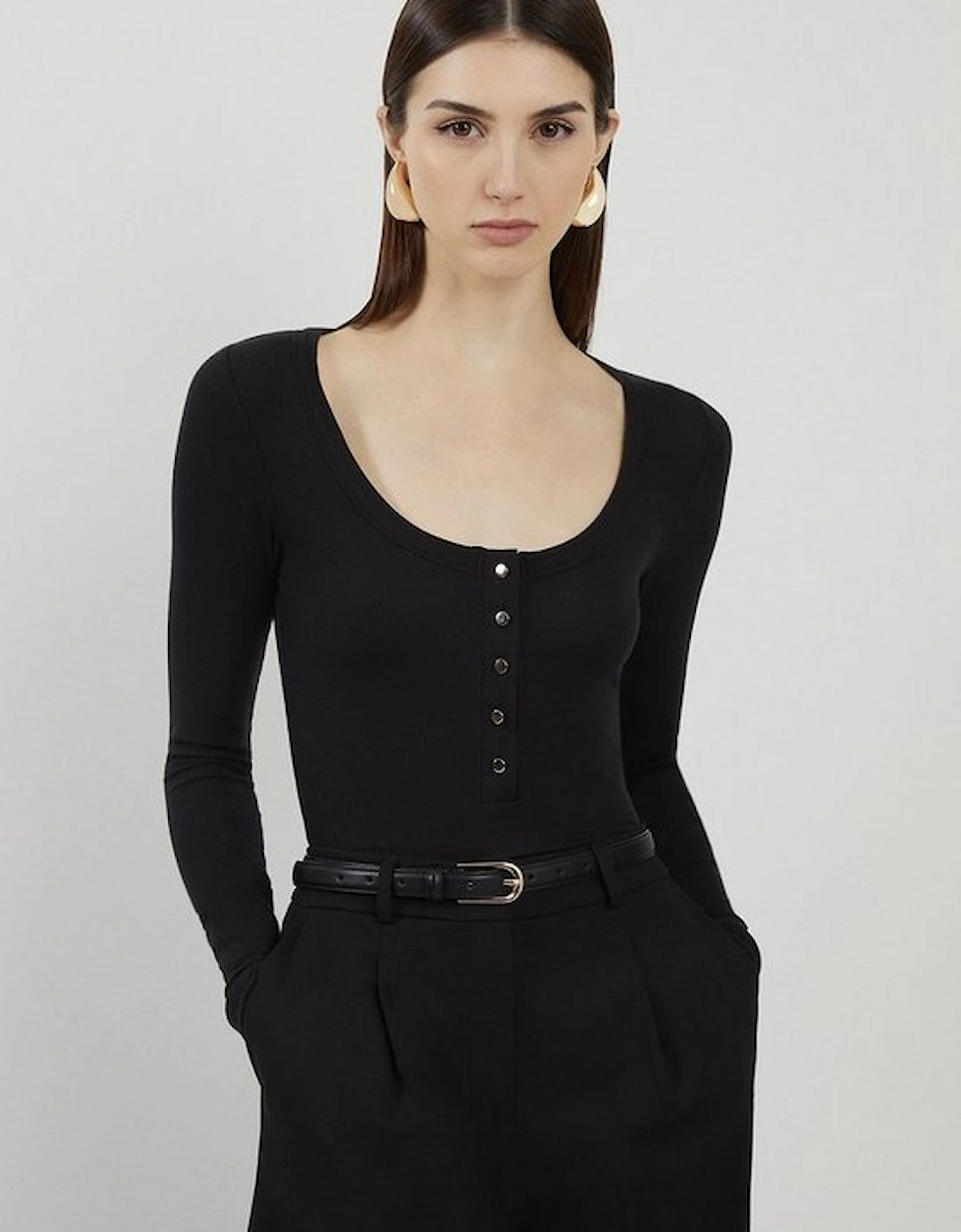 Lux Viscose Rib Jersey Long Sleeve Scoop Neck Top, 5 of 4