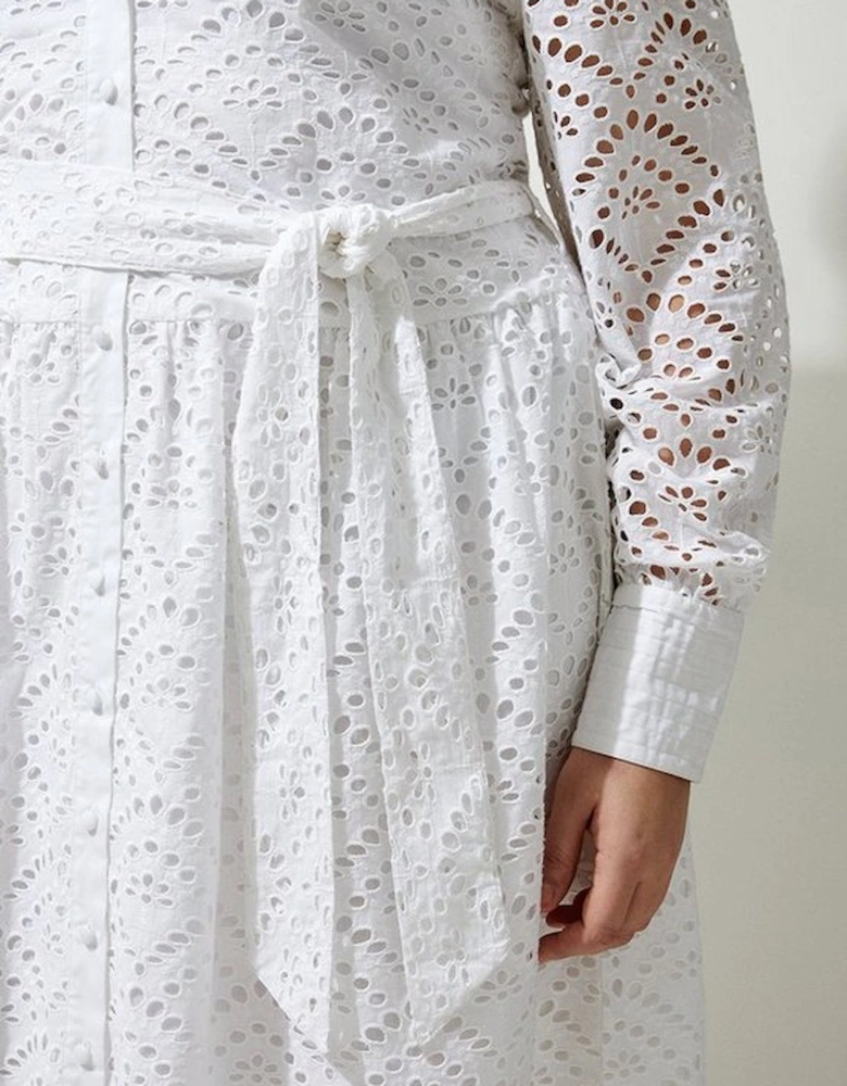 Plus Size Cotton Broderie Long Sleeve Woven Maxi Dress