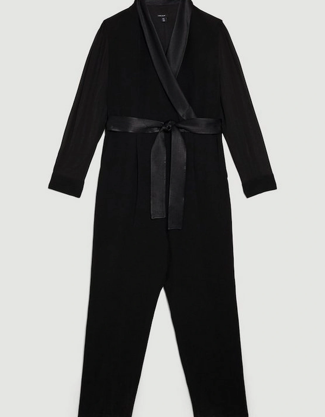 Plus Size Sheer Sleeve Tuxedo Wrap Jumpsuit