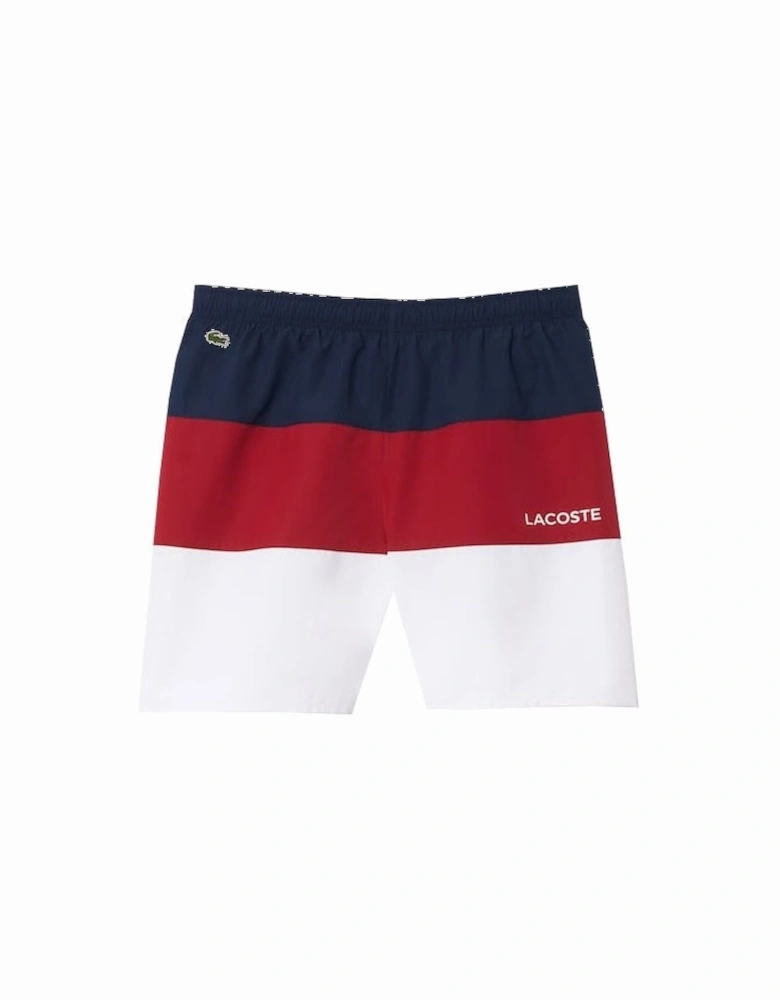 Boy's Navy, White And Bordeaux Colour Block Swim Shorts
