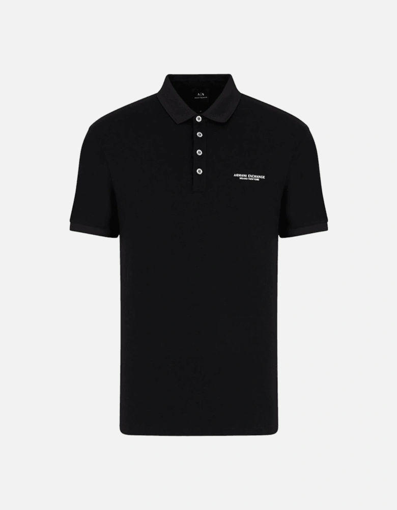Cotton Rubberised Logo Black Polo Shirt
