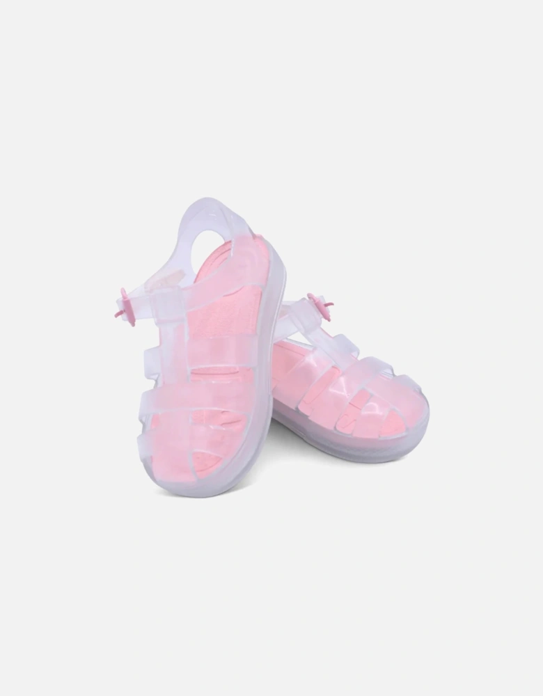 Pink Clear Velcro Strap Sandals