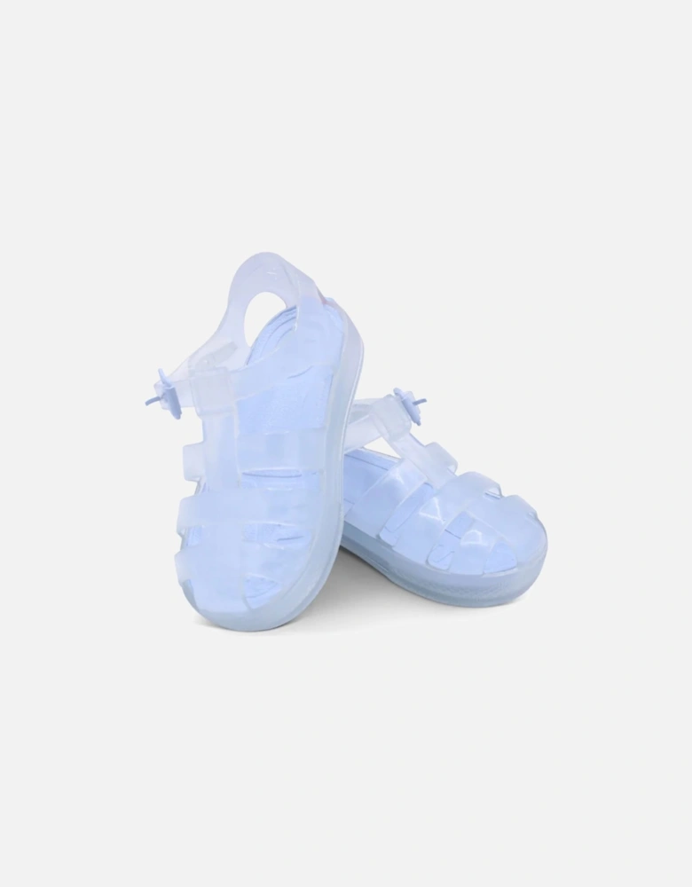 Blue Clear Velcro Strap Sandals