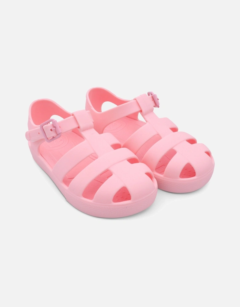 Pink Matte Velcro Strap Sandals