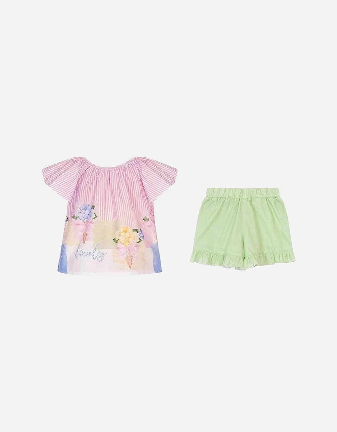 Girls Pink & Green Floral Short Set