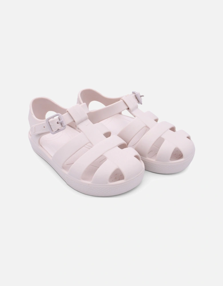 Beige Matte Velcro Strap Sandals