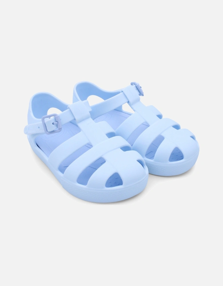 Blue Matte Velcro Strap Sandals