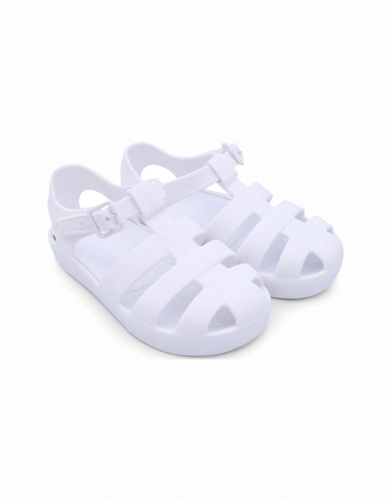 White Matte Velcro Strap Sandals