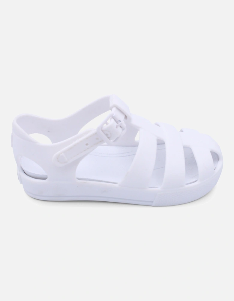 White Matte Velcro Strap Sandals