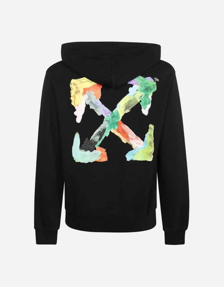 Painted Brush Arrow Logo Printed Hoodie in Black