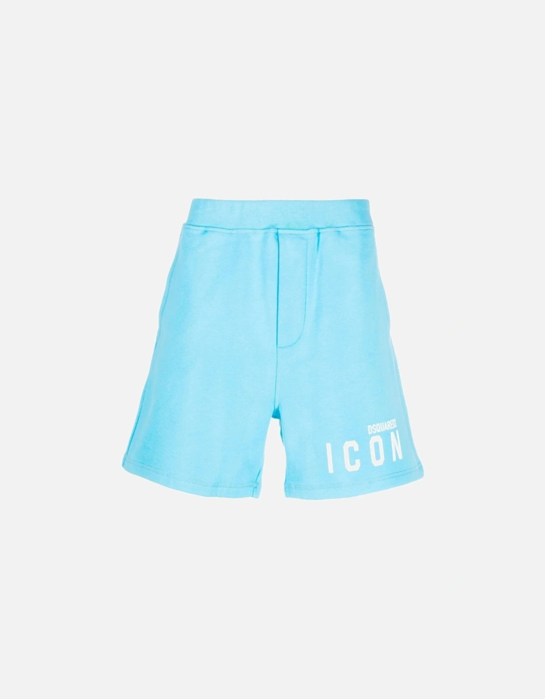 Icon Logo Printed Cotton Shorts in Blue