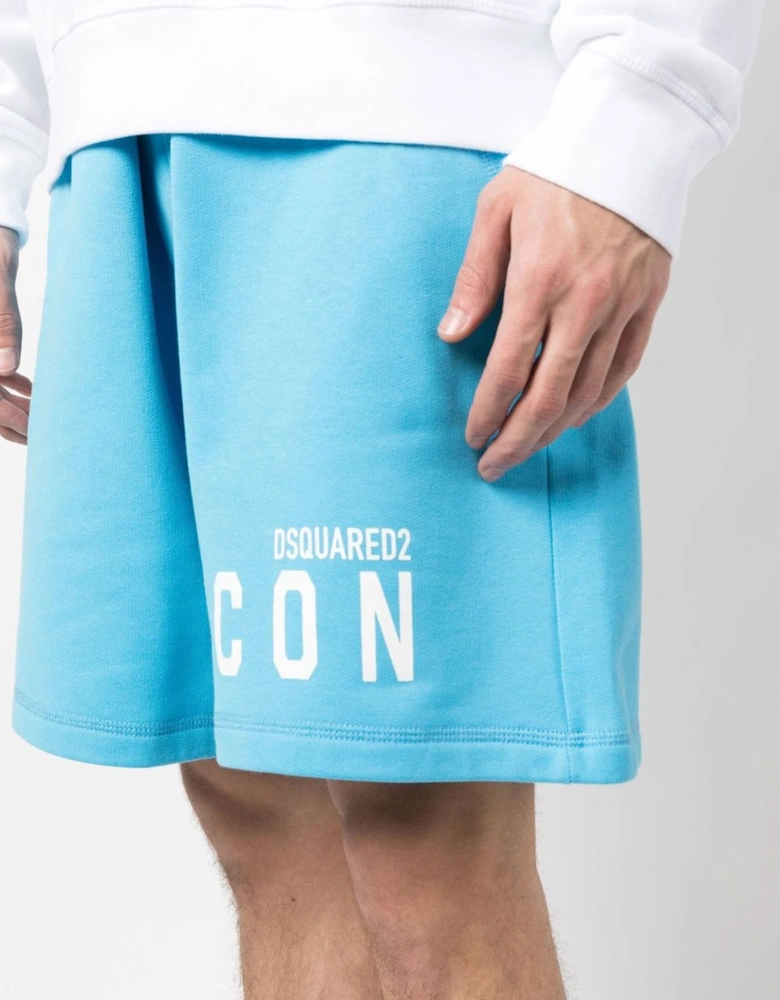 Icon Logo Printed Cotton Shorts in Blue