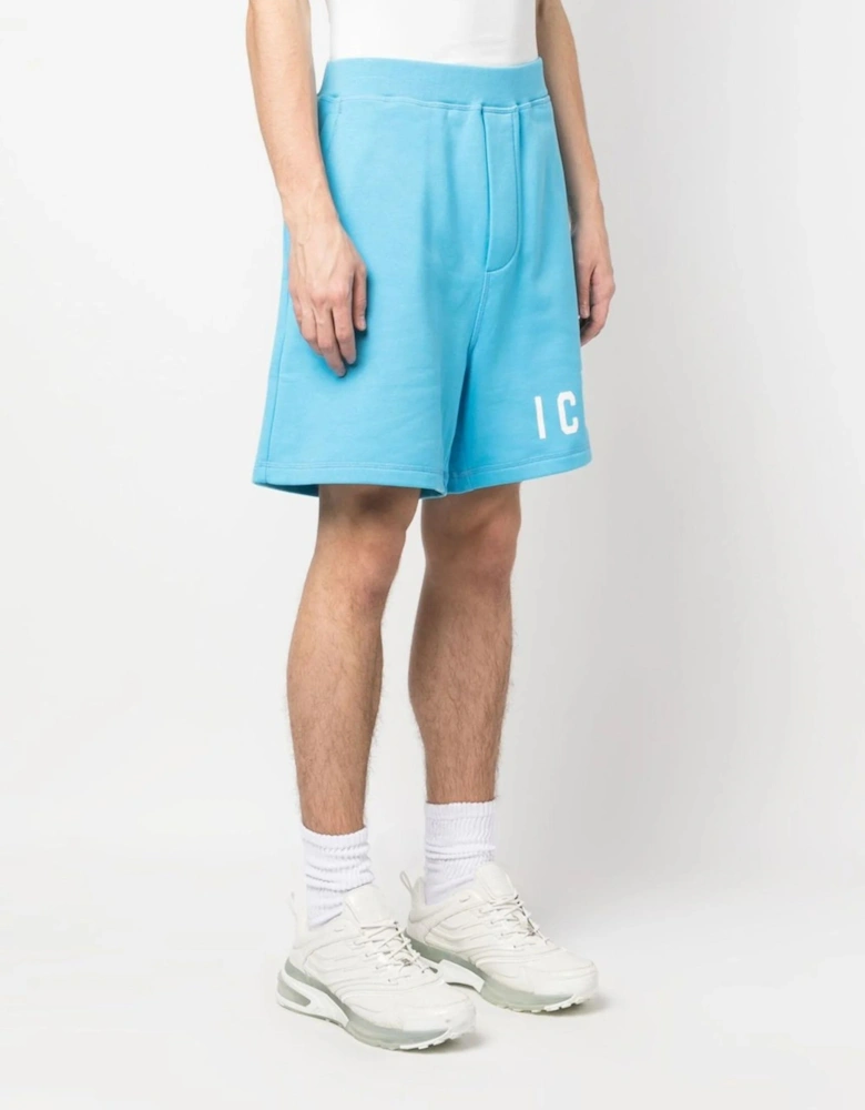 Icon Logo Printed Cotton Shorts in Blue